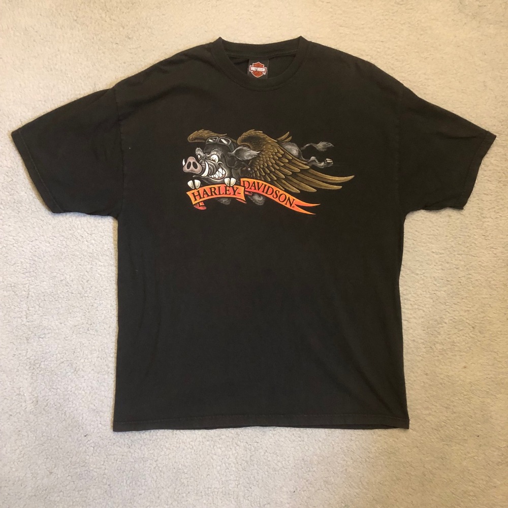 VTG 2002 Harley Davidson Flying Hog Myrtle Beach Skull T Shirt XL Black USA Made